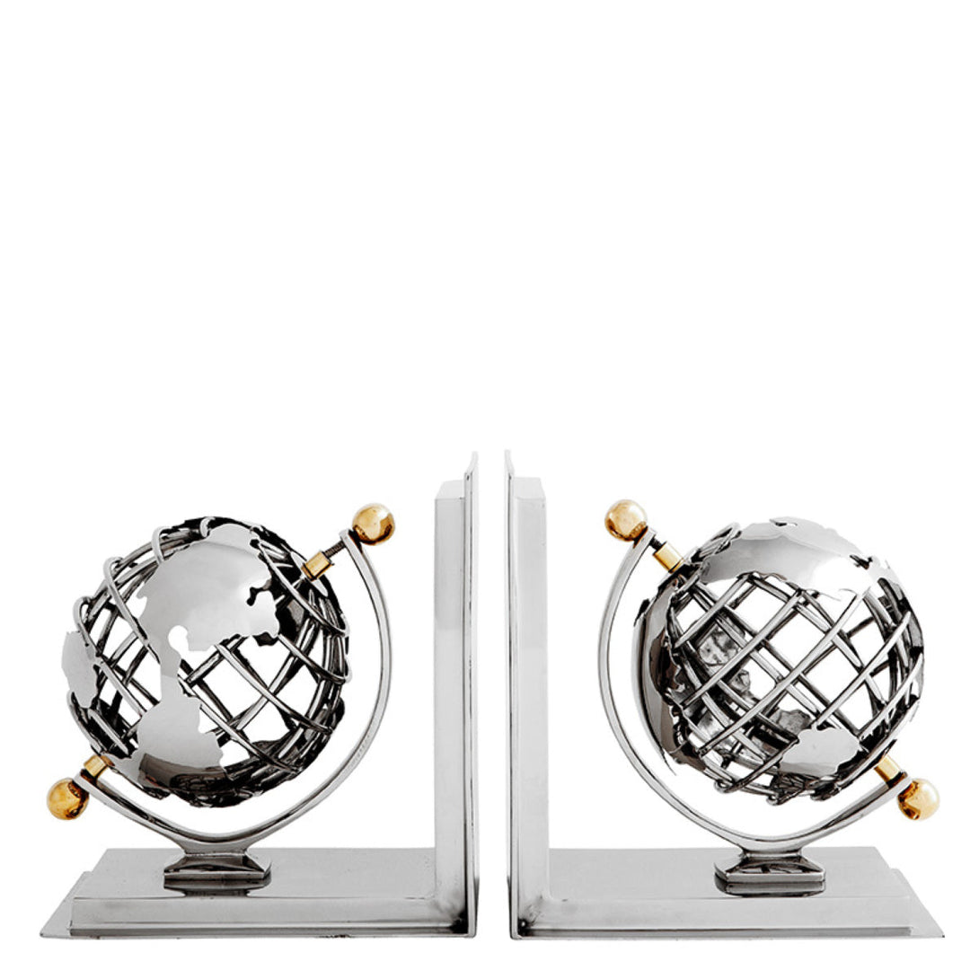 Bookend Globe Set Of 2 Nickel Finish Accessories Eichholtz