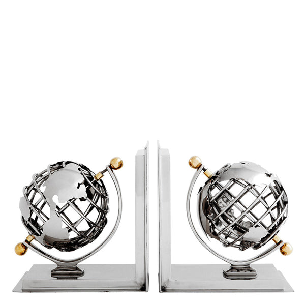 Bookend Globe Set Of 2 Nickel Finish Accessories Eichholtz