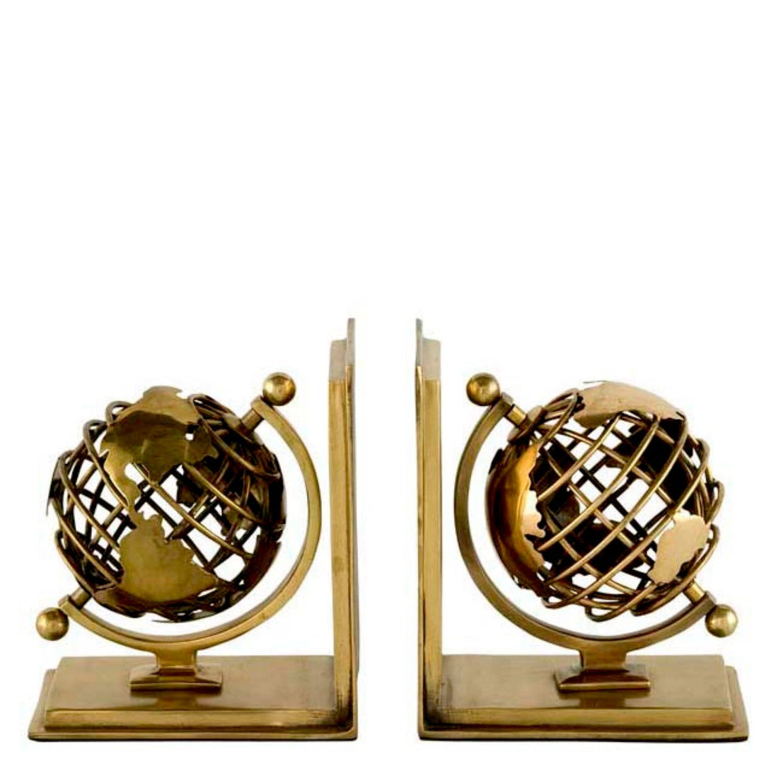 Bookend Globe Set Of 2 Antique Brass Finish Accessories Eichholtz