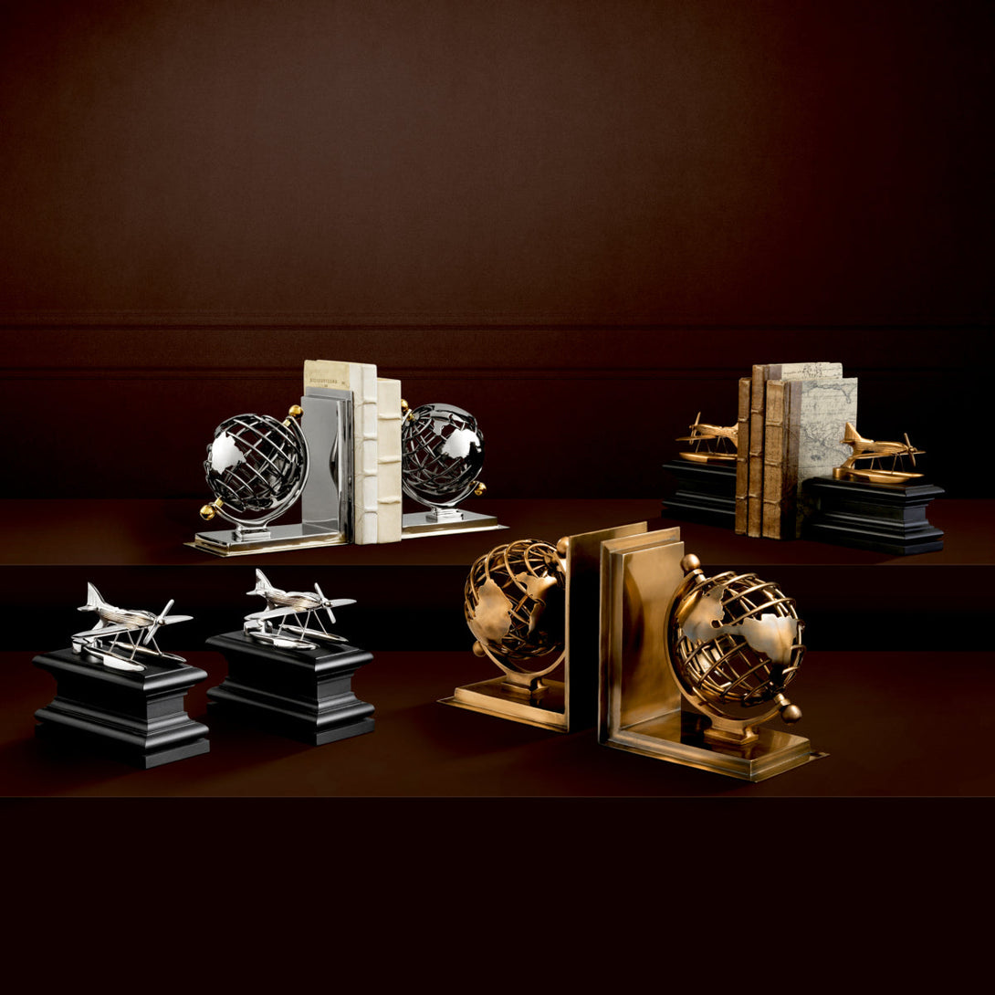 Bookend Globe Set Of 2 Antique Brass Finish Accessories Eichholtz