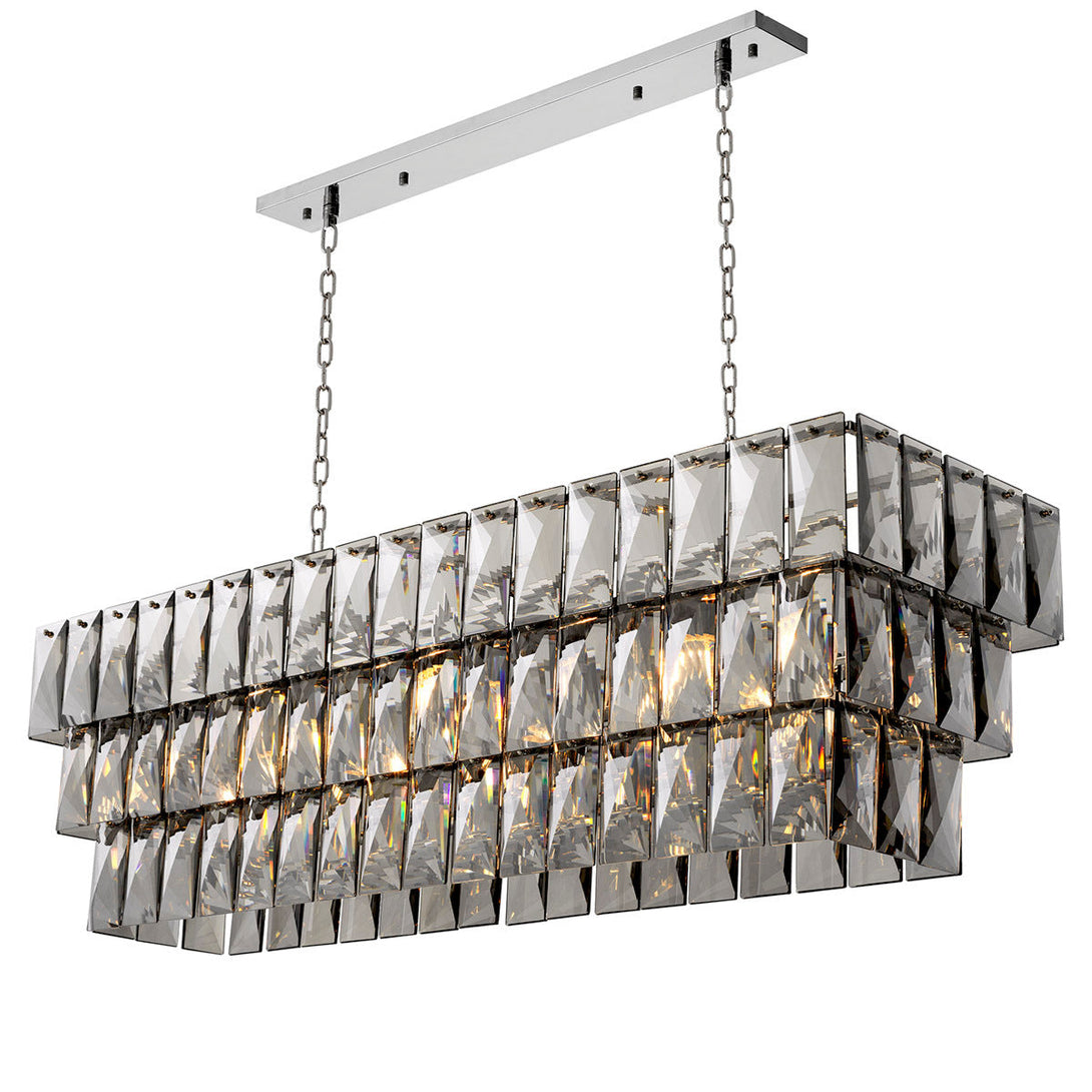 Chandelier Amazone Rectangular Nickel Smoke Crystal Glass Lighting Eichholtz