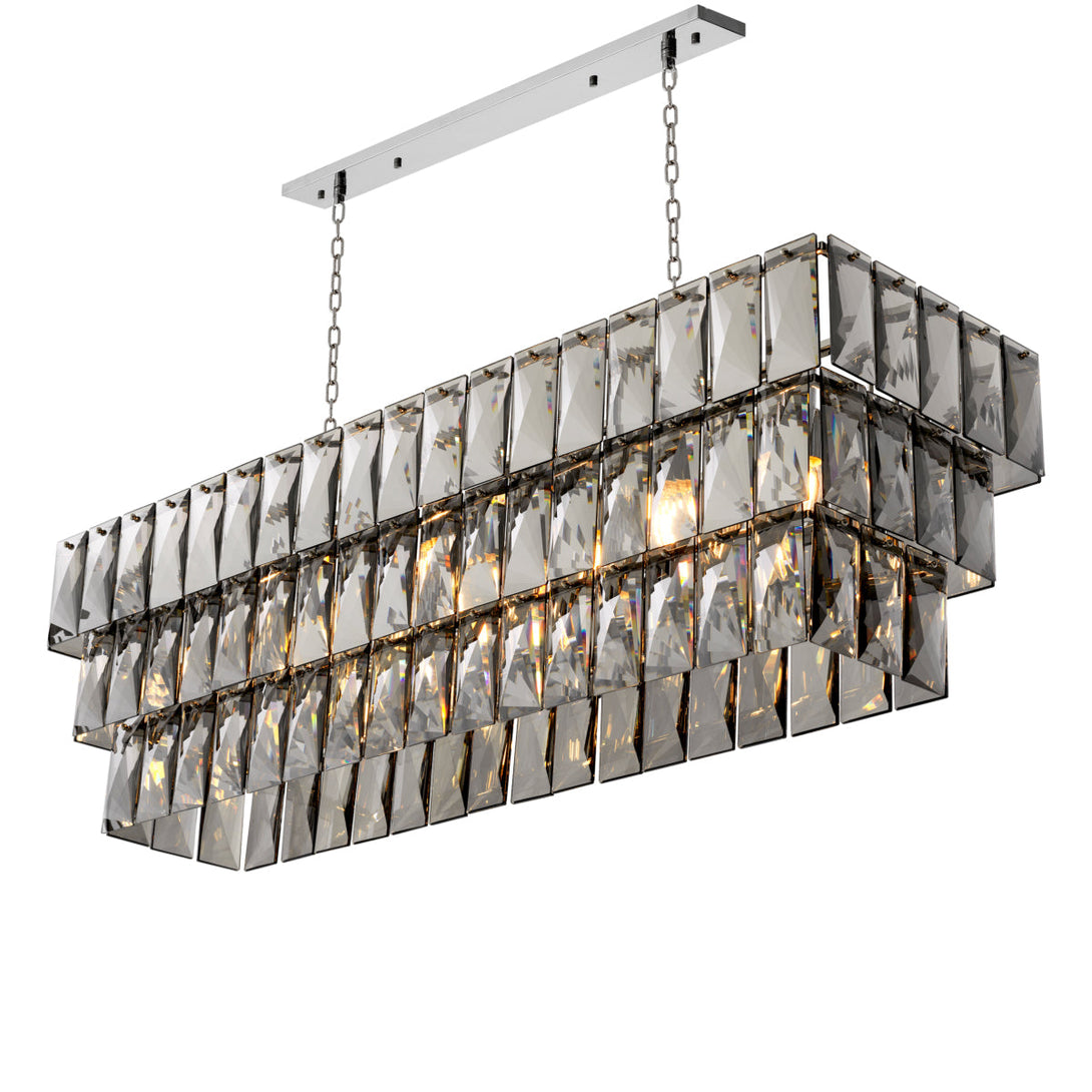 Chandelier Amazone Rectangular Nickel Smoke Crystal Glass Lighting Eichholtz