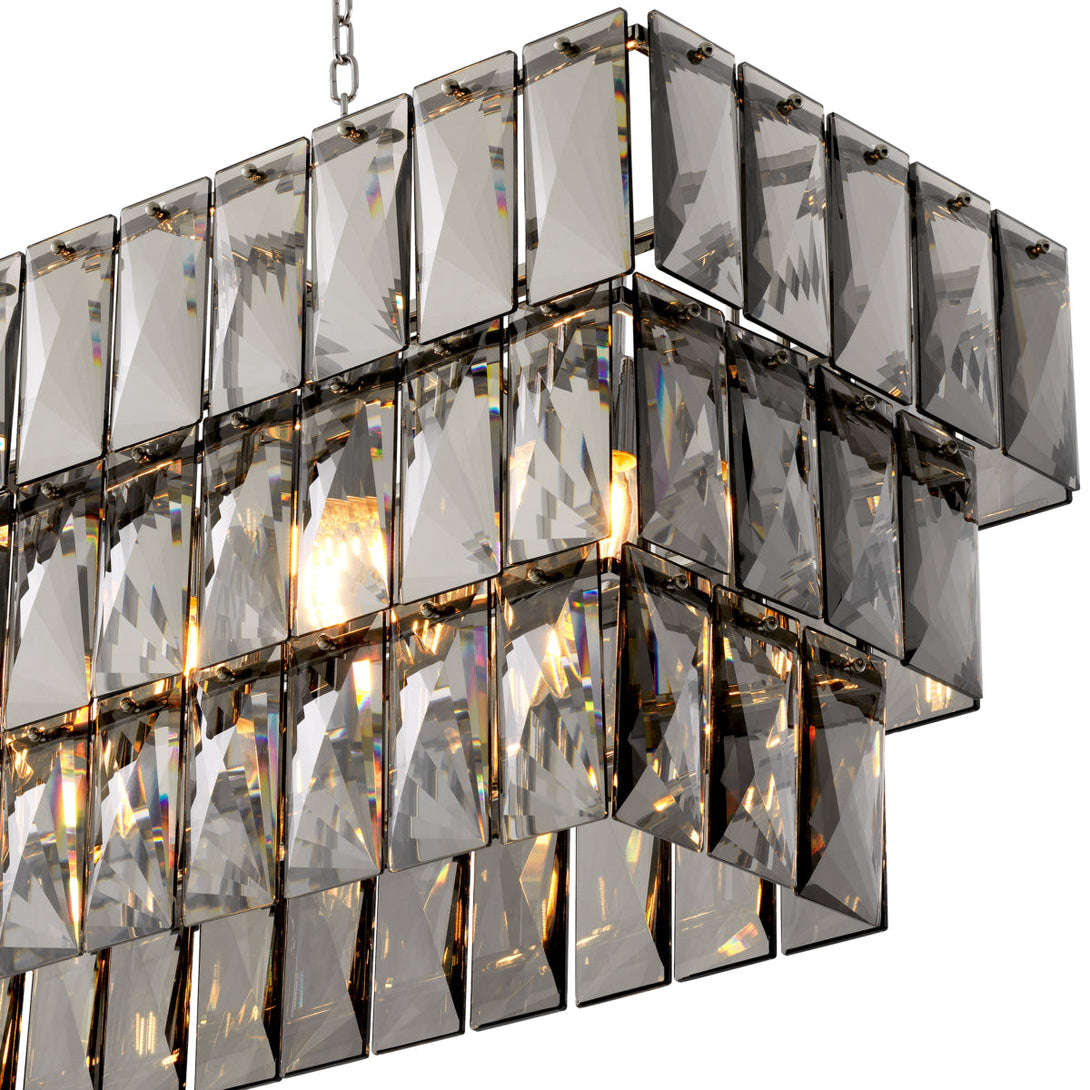 Chandelier Amazone Rectangular Nickel Smoke Crystal Glass Lighting Eichholtz