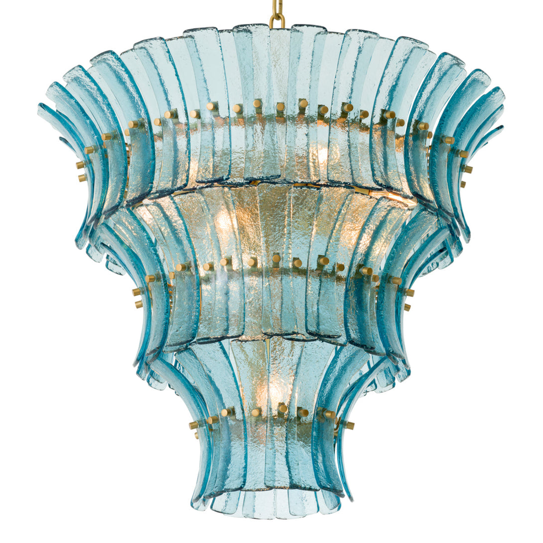 Chandelier Toscano Antique Brass Blue Glass Lighting Eichholtz