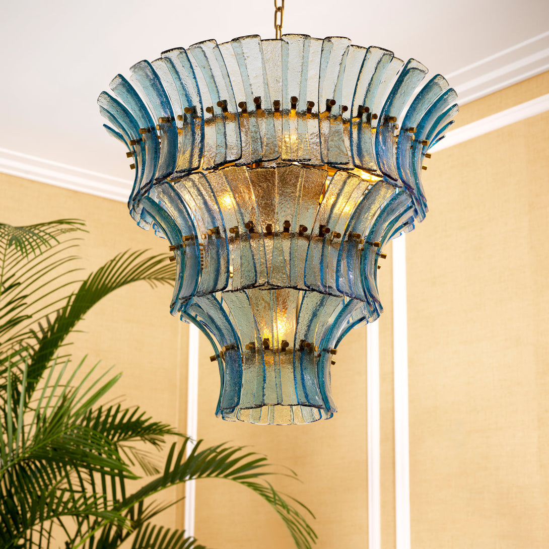 Chandelier Toscano Antique Brass Blue Glass Lighting Eichholtz