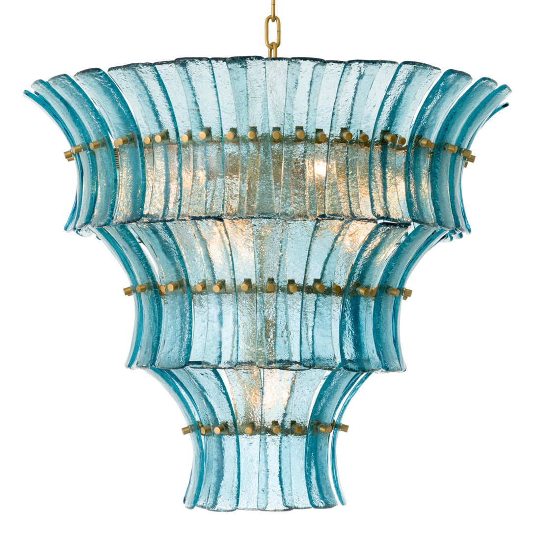 Chandelier Toscano Antique Brass Blue Glass Lighting Eichholtz