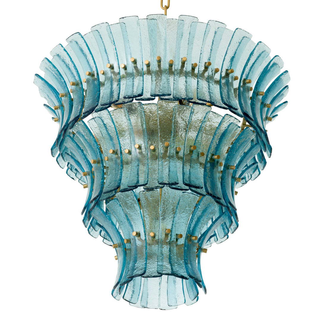 Chandelier Toscano Antique Brass Blue Glass Lighting Eichholtz