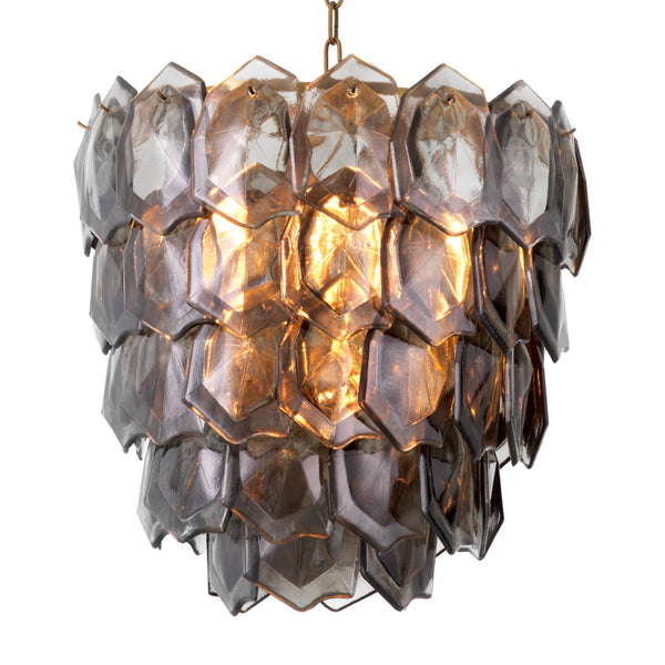 Chandelier Elias Vintage Brass Handmade Smoke Glass Lighting Eichholtz