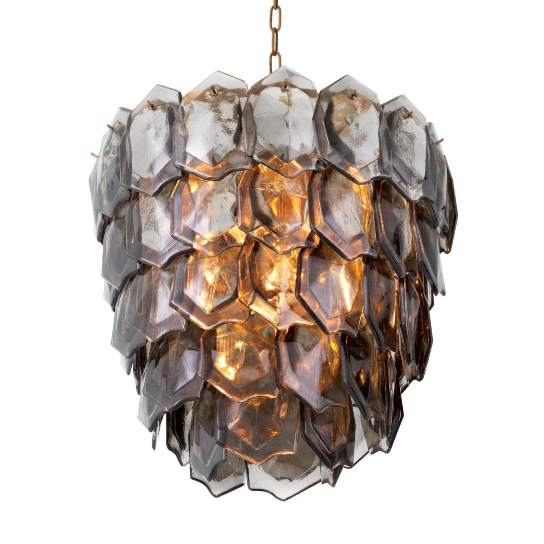 Chandelier Elias Vintage Brass Handmade Smoke Glass Lighting Eichholtz