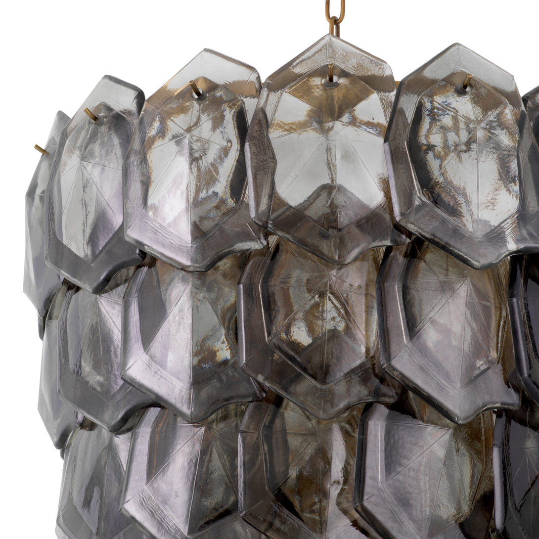 Chandelier Elias Vintage Brass Handmade Smoke Glass Lighting Eichholtz