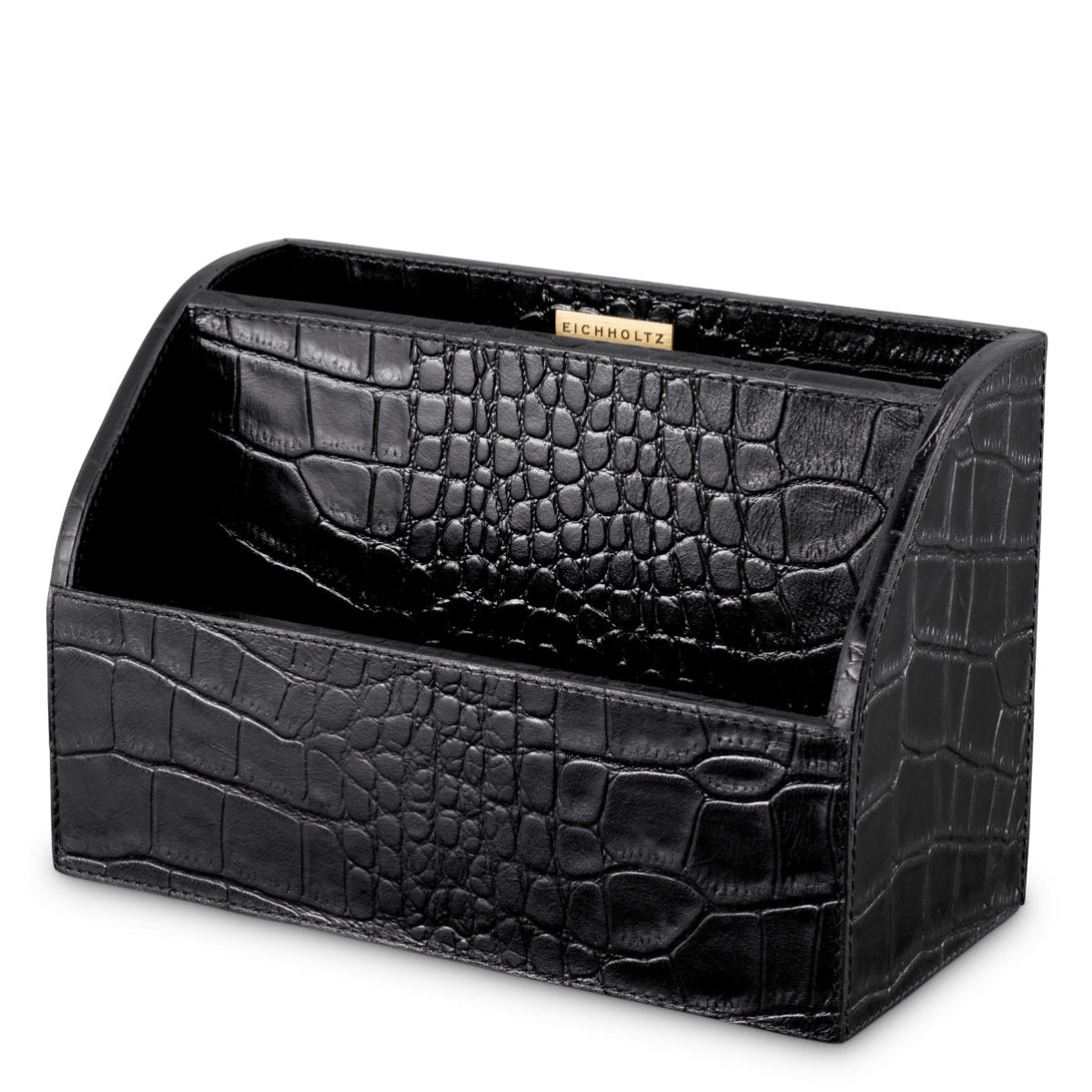 Desk Set Scaleo Set Of 3 Croco Embossed Black Leather Accessories Eichholtz