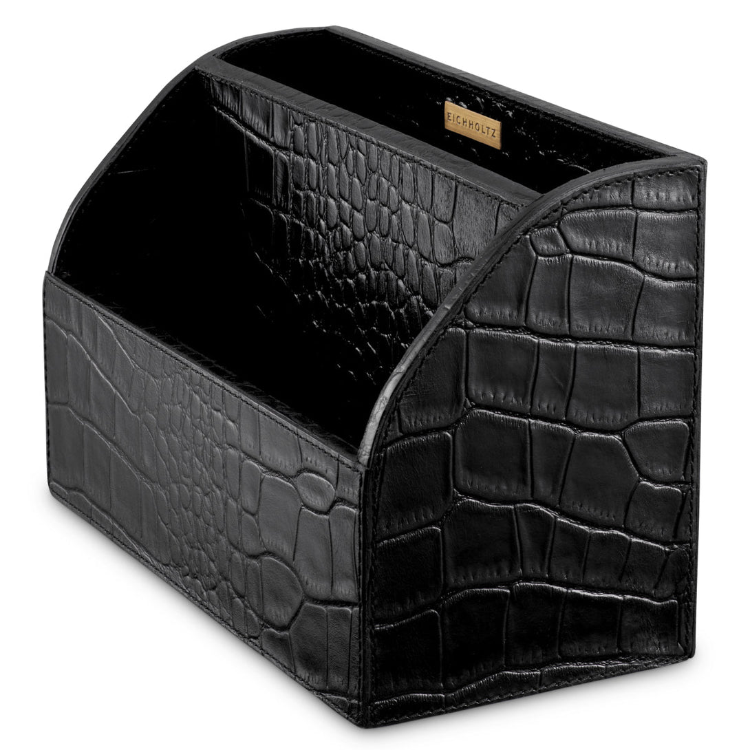 Desk Set Scaleo Set Of 3 Croco Embossed Black Leather Accessories Eichholtz
