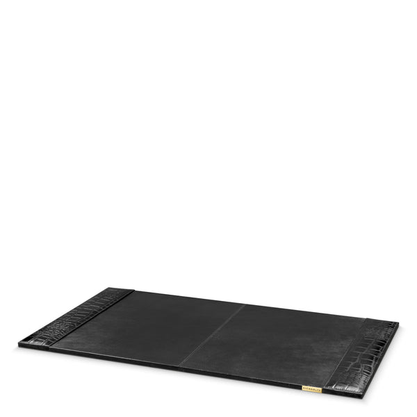 Desk Blotter Scaleo Croco Embossed Black Leather Accessories Eichholtz