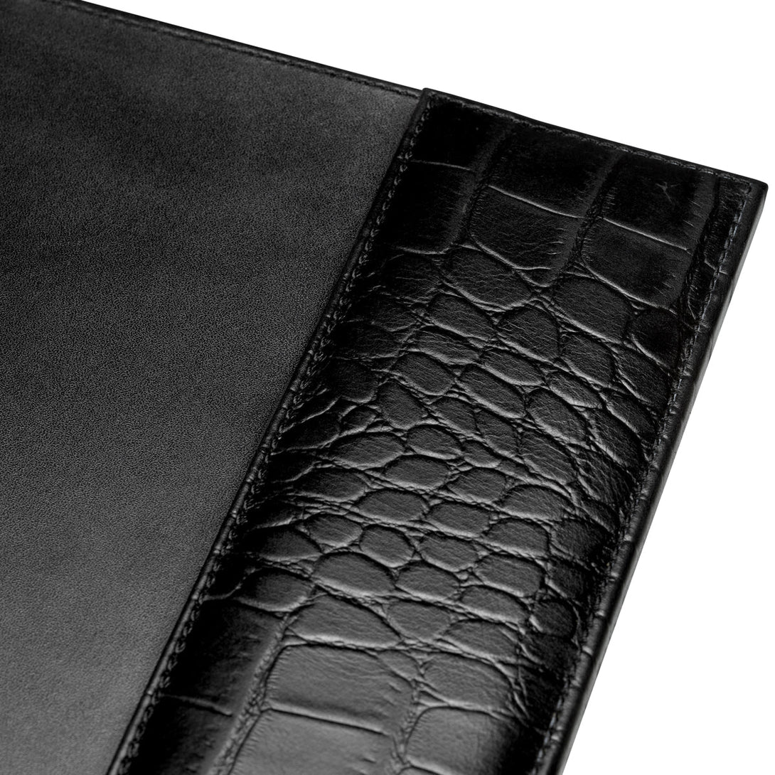 Desk Blotter Scaleo Croco Embossed Black Leather Accessories Eichholtz