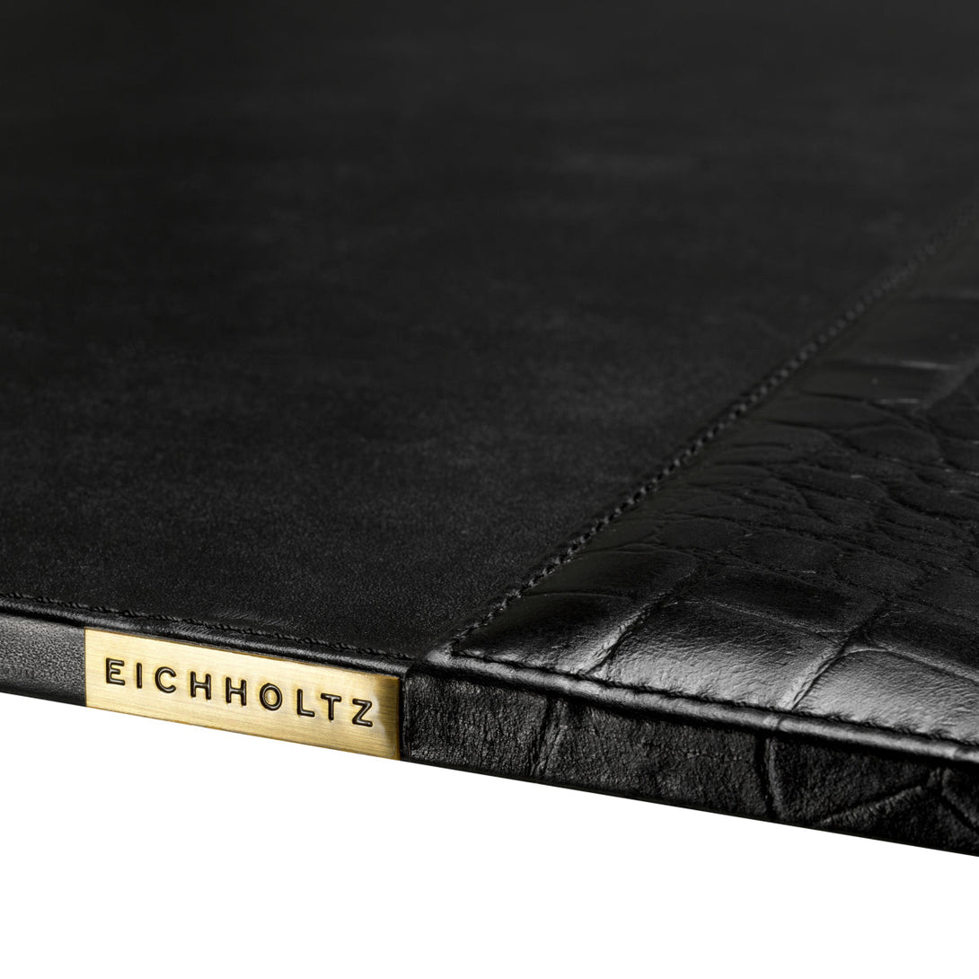 Desk Blotter Scaleo Croco Embossed Black Leather Accessories Eichholtz
