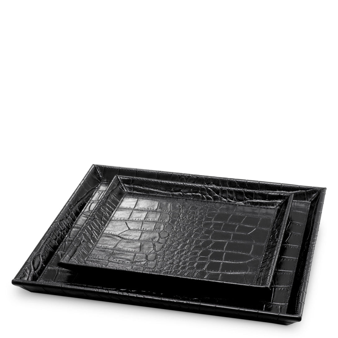 Desk Tray Scaleo Set Of 2 Croco Embossed Black Leather Accessories Eichholtz