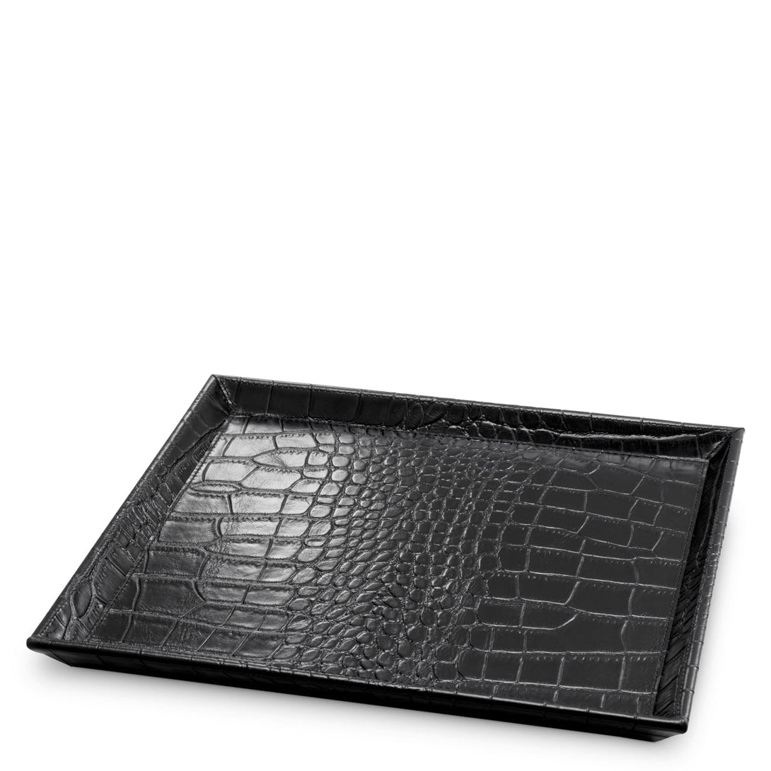 Desk Tray Scaleo Set Of 2 Croco Embossed Black Leather Accessories Eichholtz