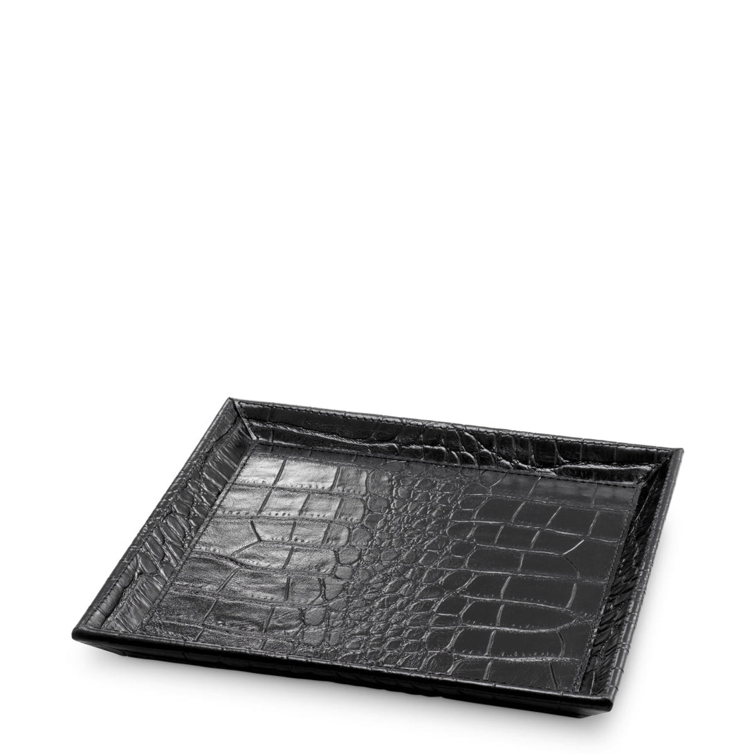 Desk Tray Scaleo Set Of 2 Croco Embossed Black Leather Accessories Eichholtz