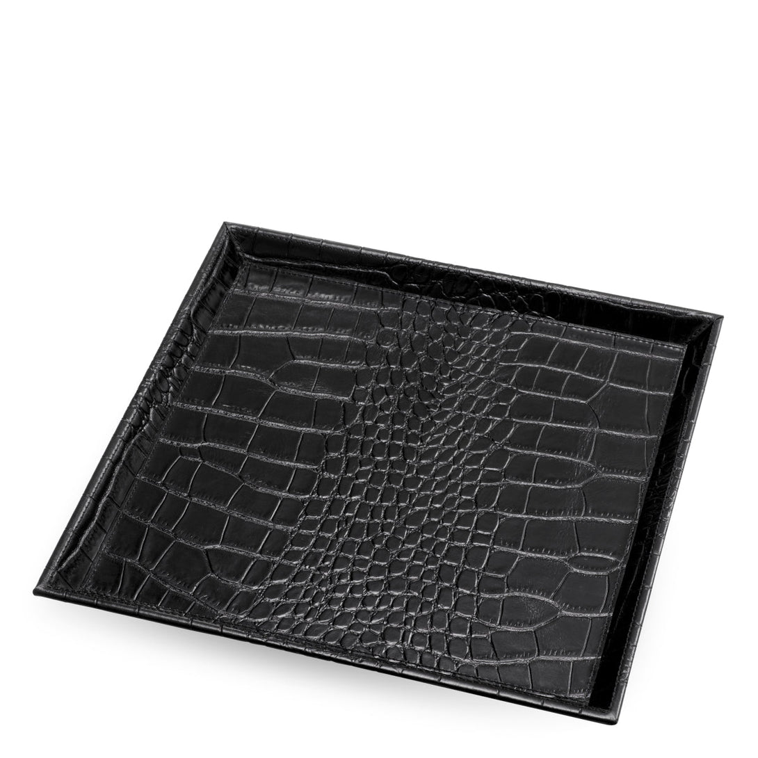 Desk Tray Scaleo Set Of 2 Croco Embossed Black Leather Accessories Eichholtz