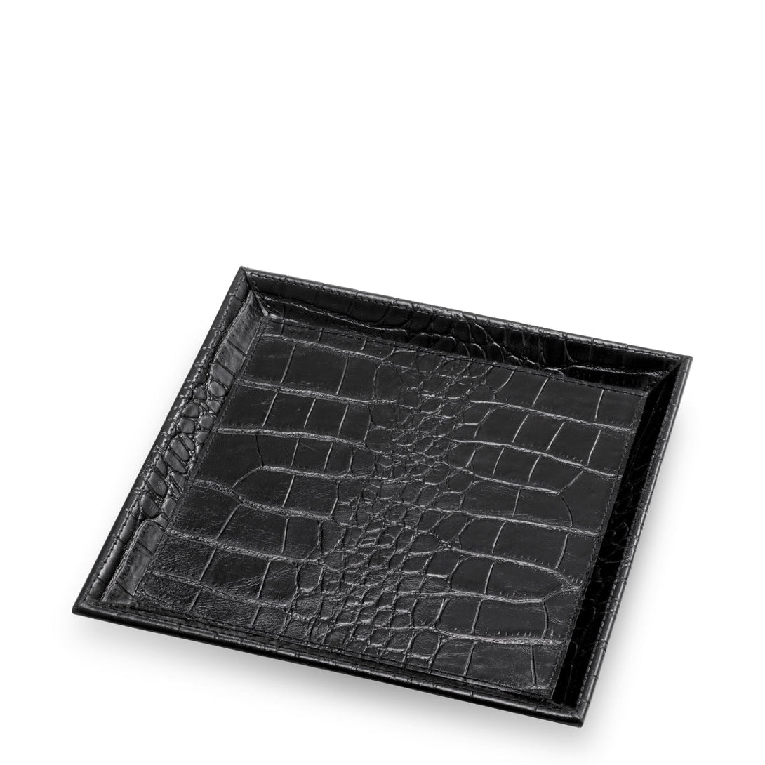 Desk Tray Scaleo Set Of 2 Croco Embossed Black Leather Accessories Eichholtz