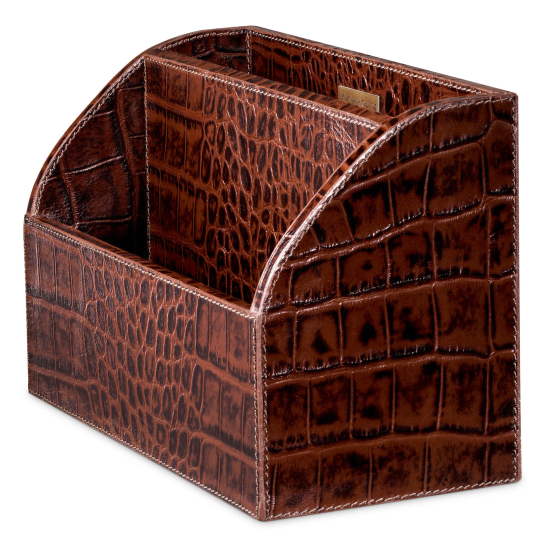 Desk Set Scaleo Set Of 3 Croco Embossed Antique Brown Leather Accessories Eichholtz