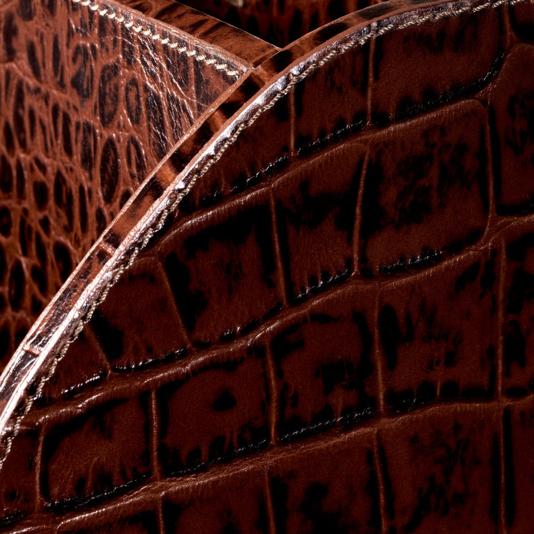 Desk Set Scaleo Set Of 3 Croco Embossed Antique Brown Leather Accessories Eichholtz