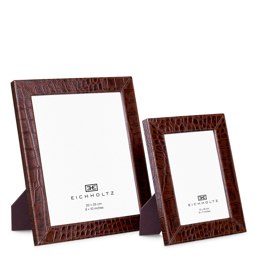 Picture Frame Scaleo Set Of 2 Croco Embossed Antique Brown Leather Accessories Eichholtz