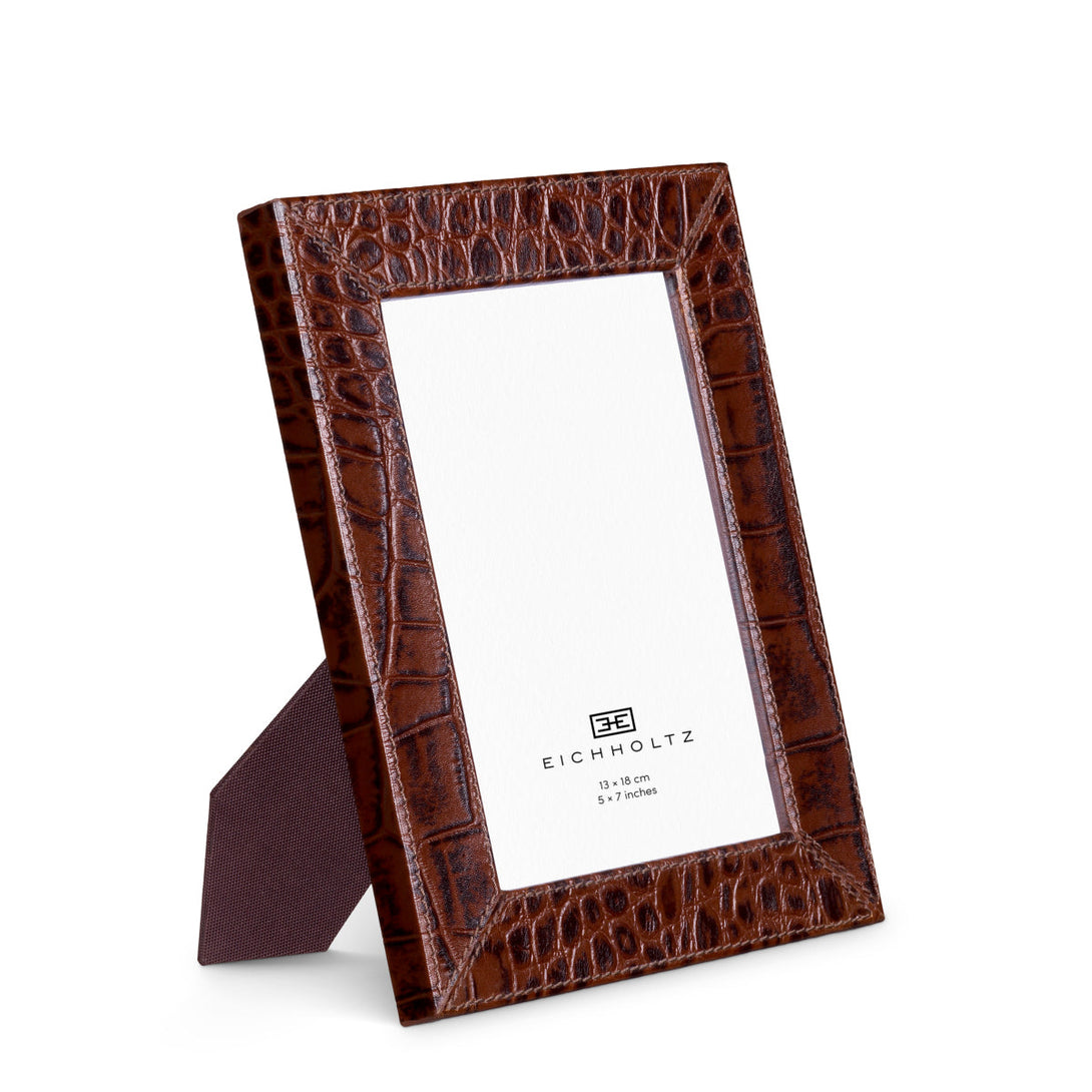 Picture Frame Scaleo Set Of 2 Croco Embossed Antique Brown Leather Accessories Eichholtz