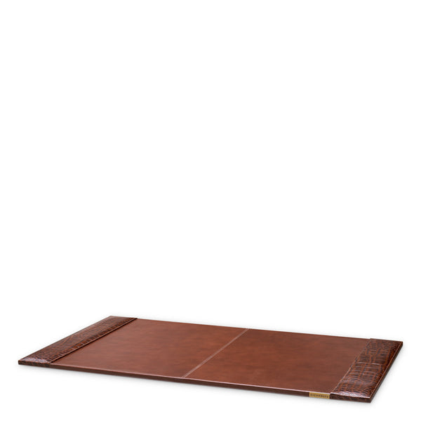 Desk Blotter Scaleo Croco Embossed Antique Brown Leather Accessories Eichholtz