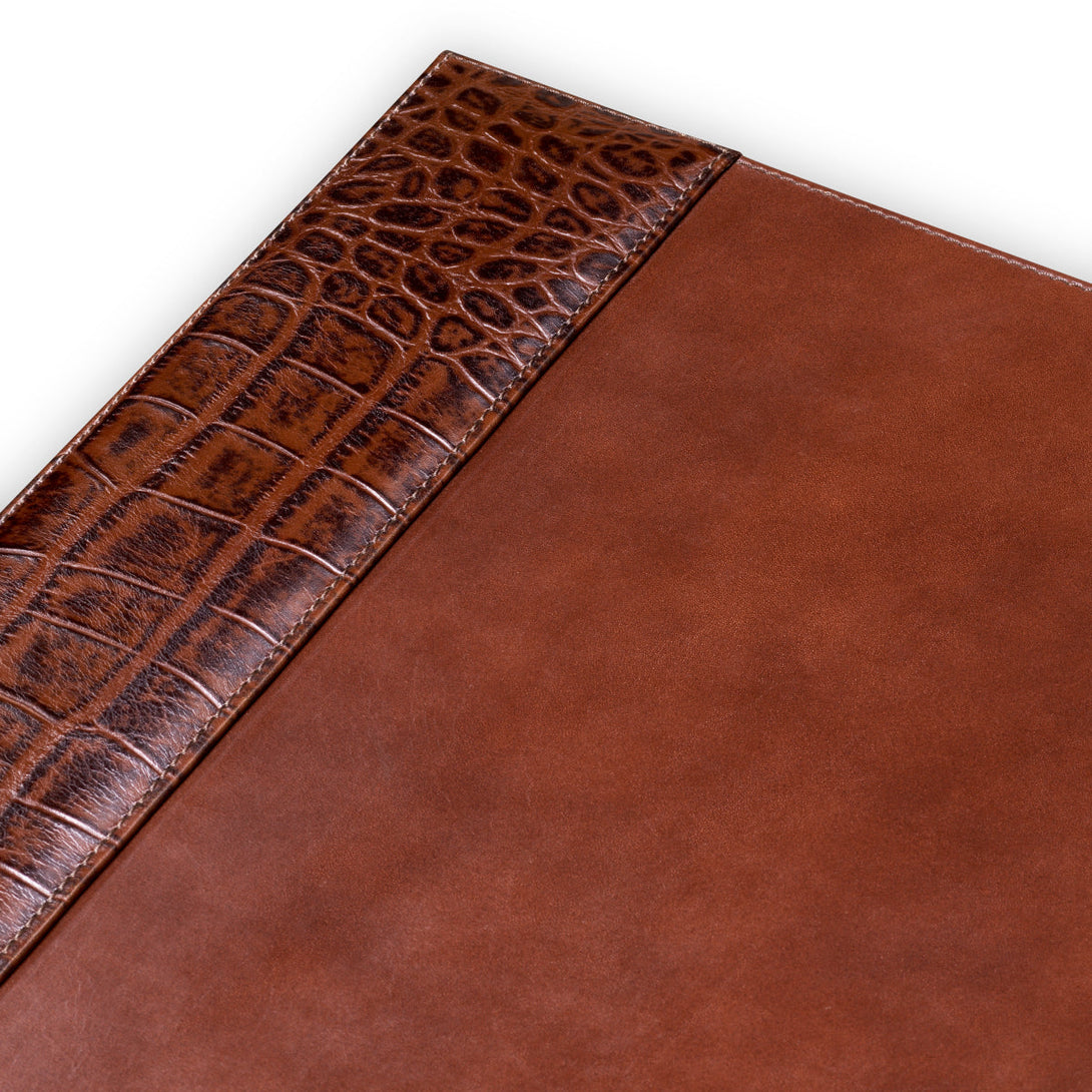 Desk Blotter Scaleo Croco Embossed Antique Brown Leather Accessories Eichholtz