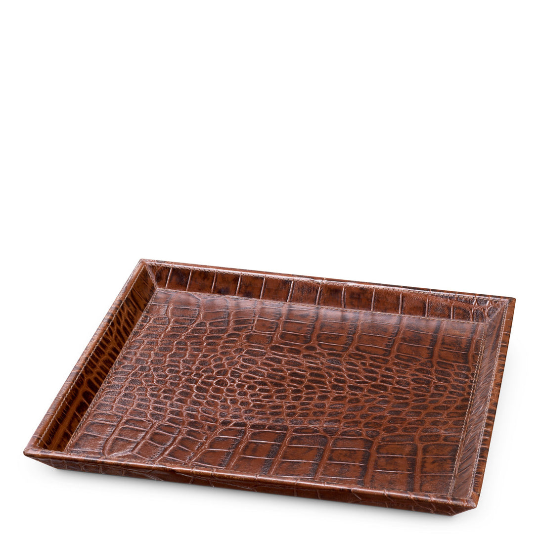 Desk Tray Scaleo Set Of 2 Croco Embossed Antique Brown Leather Accessories Eichholtz