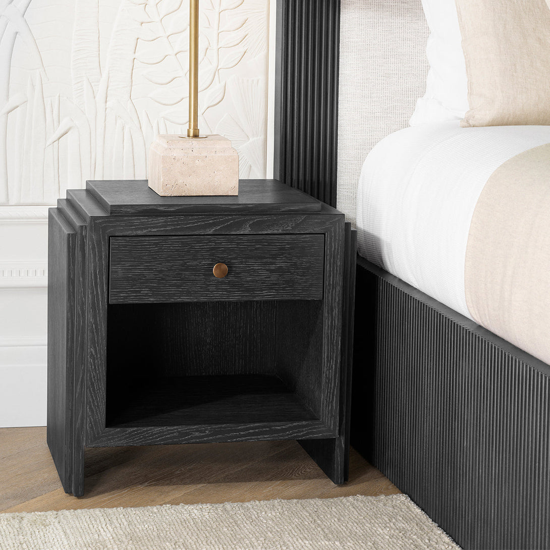 Nightstand Artdeco Charcoal Grey Oak Veneer Furniture Eichholtz