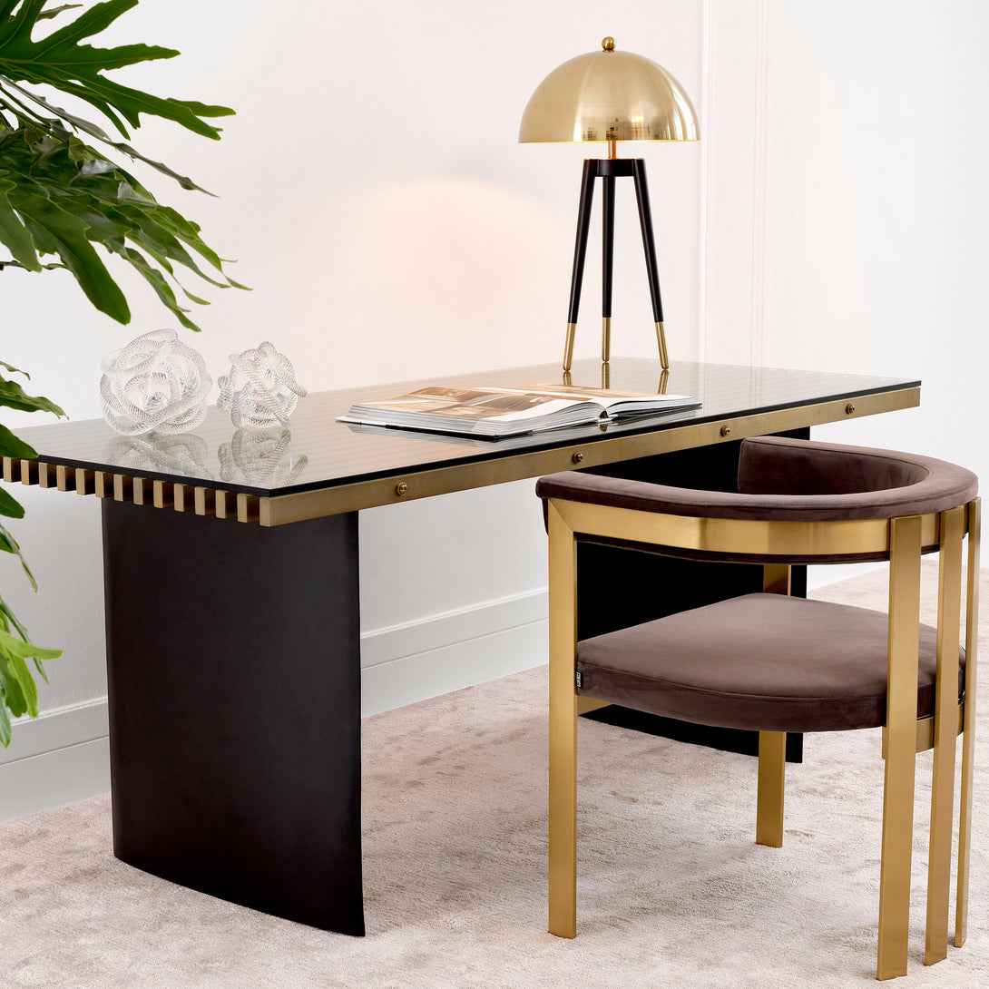 Dining Chair Clubhouse Brushed Brass Savona Grey Velvet Furniture Eichholtz