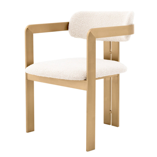 Dining Chair Donato Brushed Brass Boucl&Eacute; Cream Furniture Eichholtz