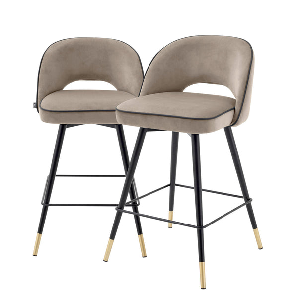 Counter Stool Cliff Set Of 2 Savona Greige Velvet Furniture Eichholtz