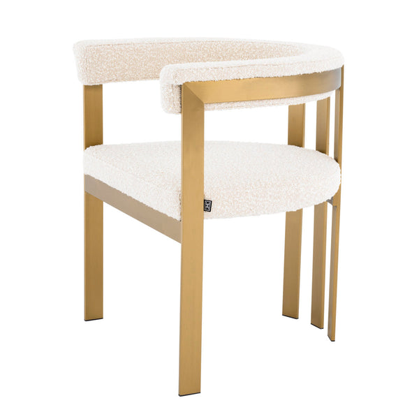 Dining Chair Clubhouse Brushed Brass Boucl&Eacute; Cream Furniture Eichholtz