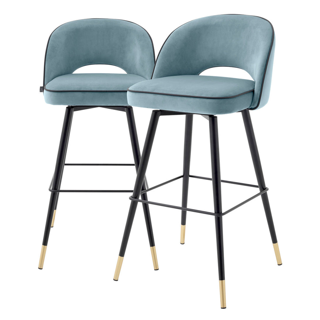 Bar Stool Cliff Set Of 2 Savona Blue Velvet Furniture Eichholtz