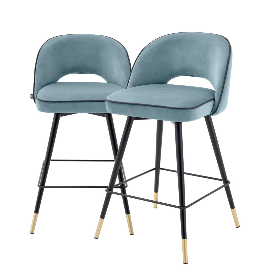 Counter Stool Cliff Set Of 2 Savona Blue Velvet Furniture Eichholtz