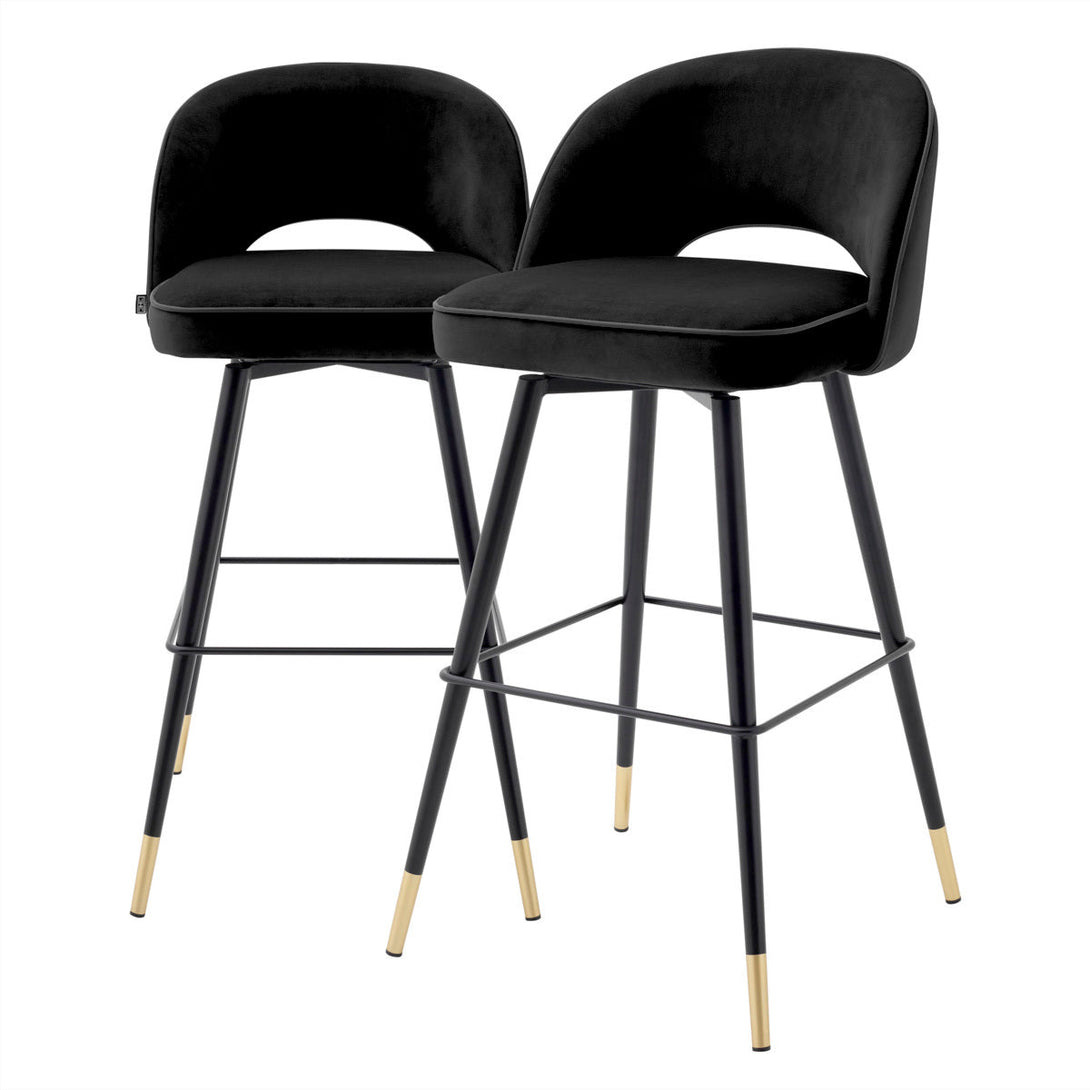 Bar Stool Cliff Set Of 2 Roche Black Velvet Furniture Eichholtz