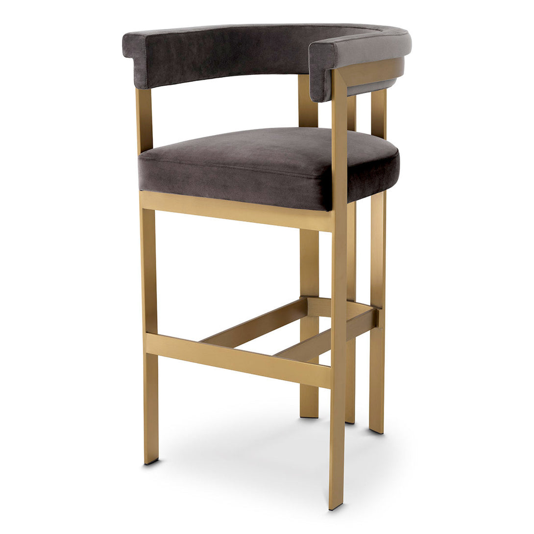 Bar Stool Clubhouse Brushed Brass Finish Savona Grey Velvet Furniture Eichholtz