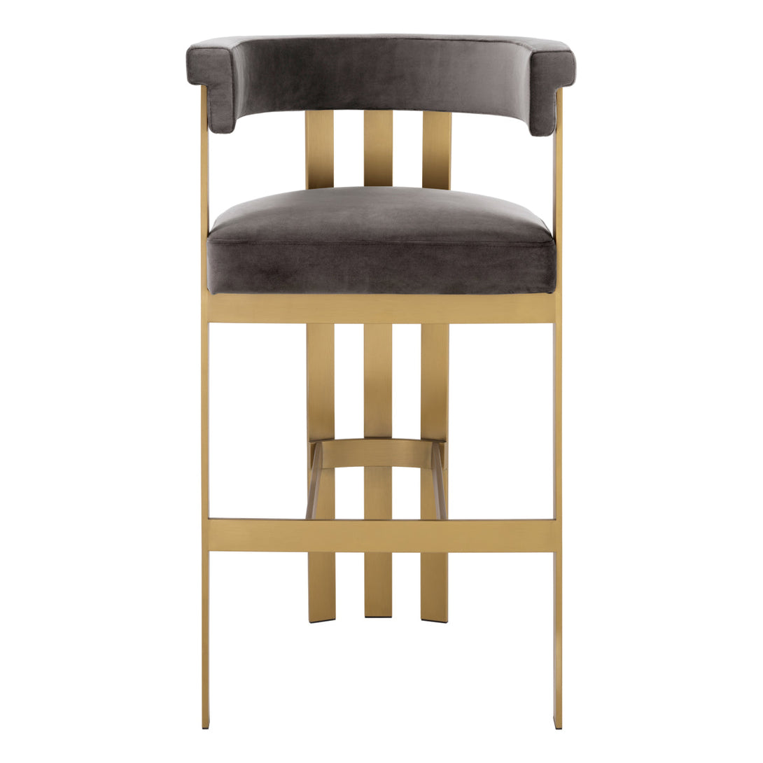 Bar Stool Clubhouse Brushed Brass Savona Grey Velvet Furniture Eichholtz