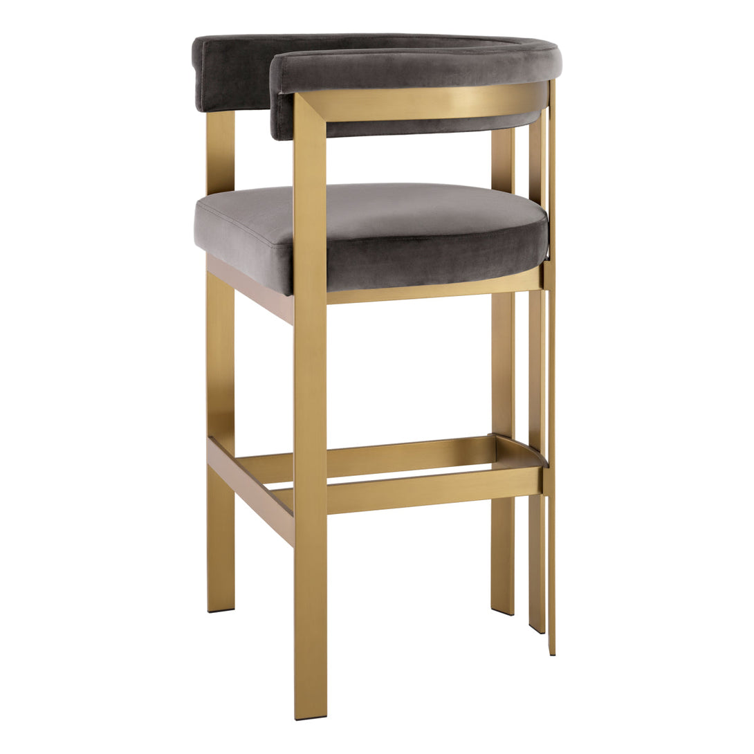 Bar Stool Clubhouse Brushed Brass Savona Grey Velvet Furniture Eichholtz