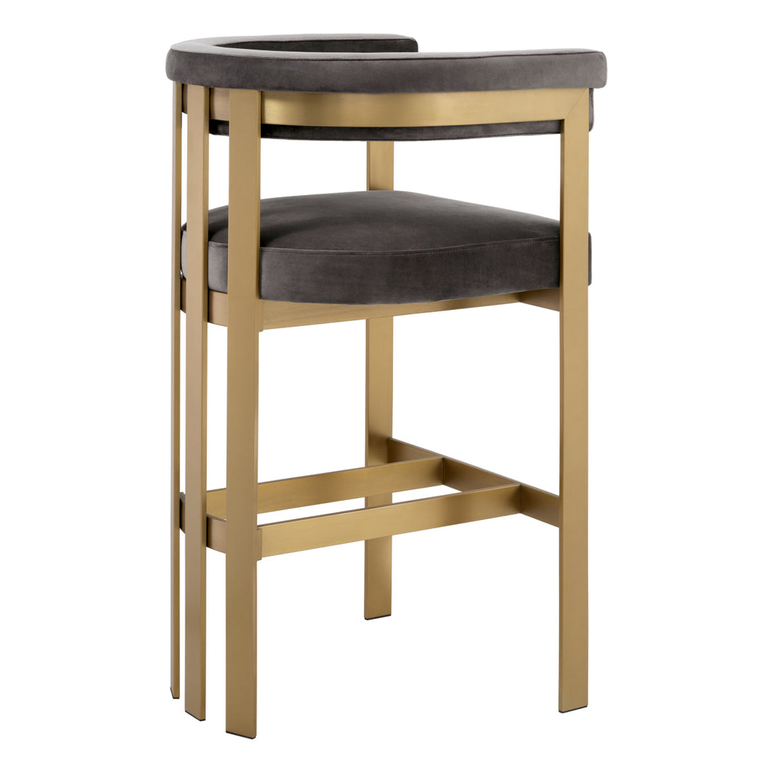 Bar Stool Clubhouse Brushed Brass Savona Grey Velvet Furniture Eichholtz