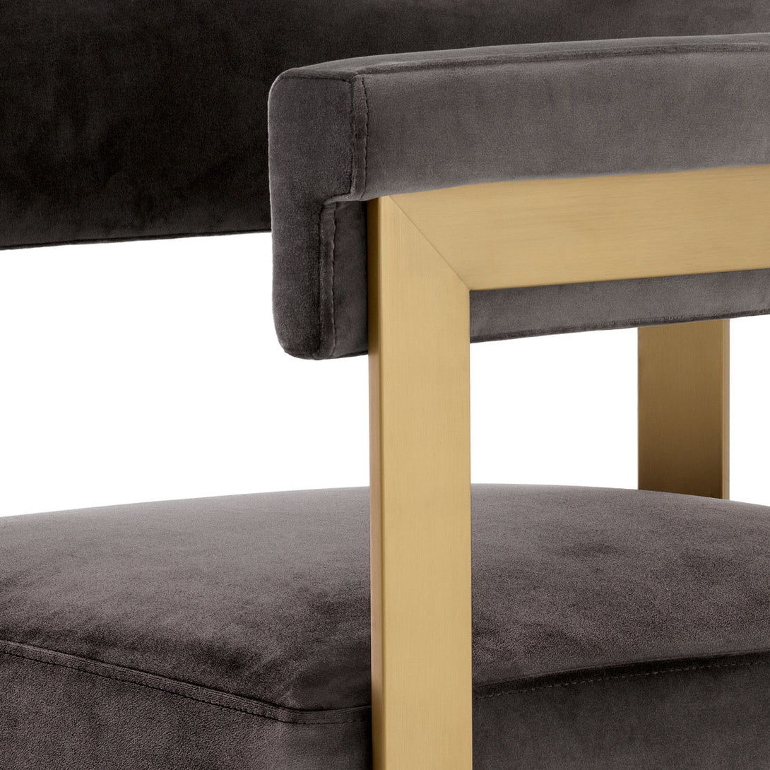 Bar Stool Clubhouse Brushed Brass Savona Grey Velvet Furniture Eichholtz