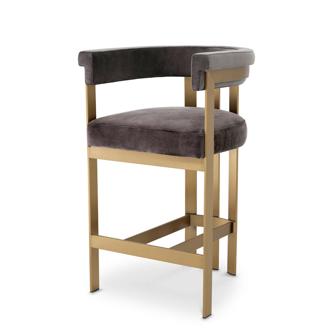 Counter Stool Clubhouse Brushed Brass Savona Grey Velvet Furniture Eichholtz