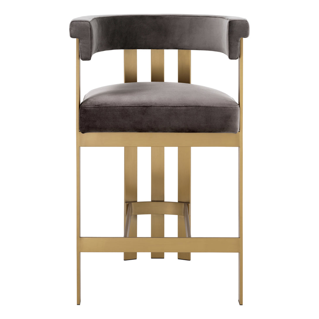 Counter Stool Clubhouse Brushed Brass Savona Grey Velvet Furniture Eichholtz