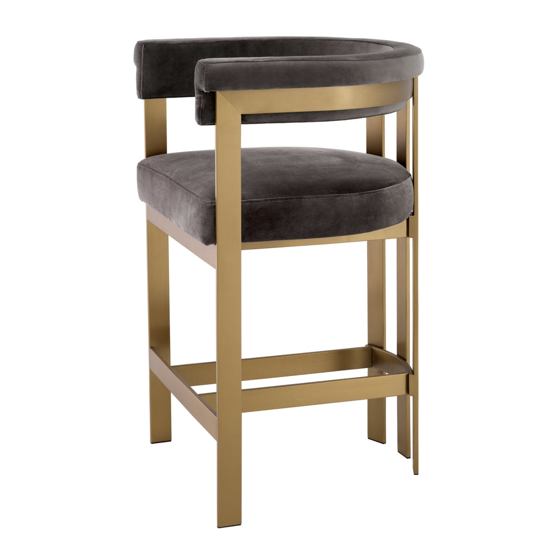 Counter Stool Clubhouse Brushed Brass Savona Grey Velvet Furniture Eichholtz