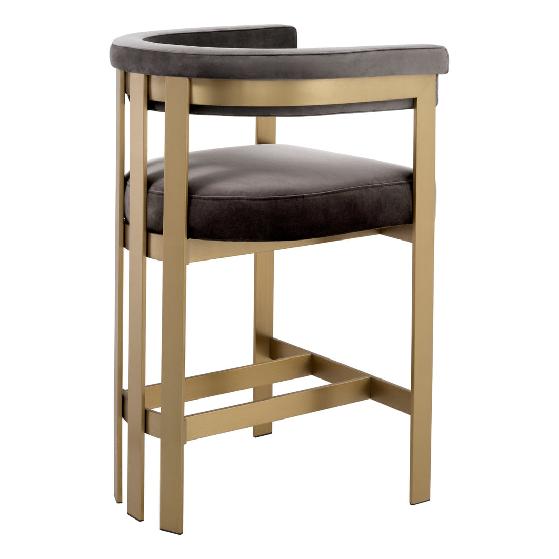 Counter Stool Clubhouse Brushed Brass Savona Grey Velvet Furniture Eichholtz