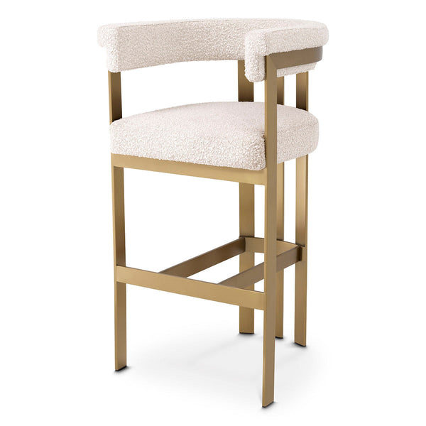 Bar Stool Clubhouse Brushed Brass Boucl&Eacute; Cream Furniture Eichholtz