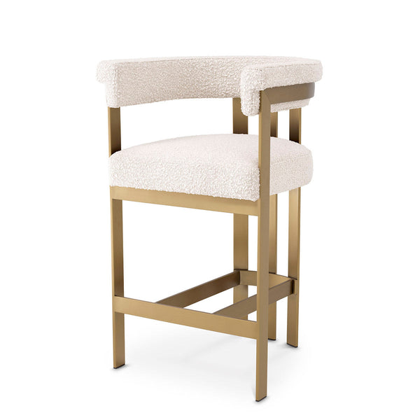 Counter Stool Clubhouse Brushed Brass Finish Boucl&Eacute; Cream Furniture Eichholtz